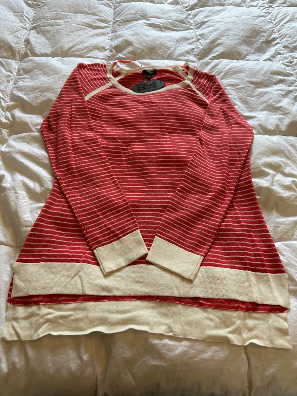 Cupio Red & Cream Striped Long-Sleeve Crew Neck Pullover Knit Shirt Size S